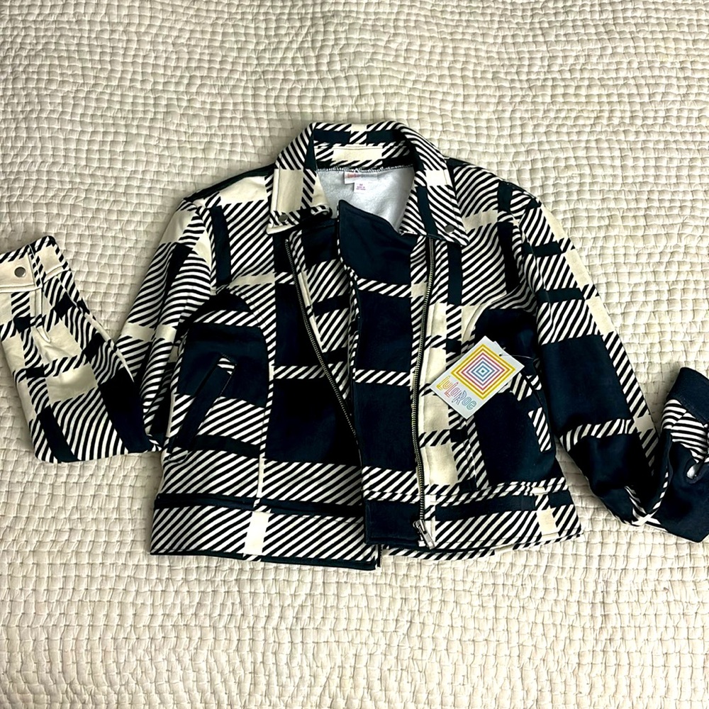LuLaRoe Presley Navy and Cream Moto Jacket